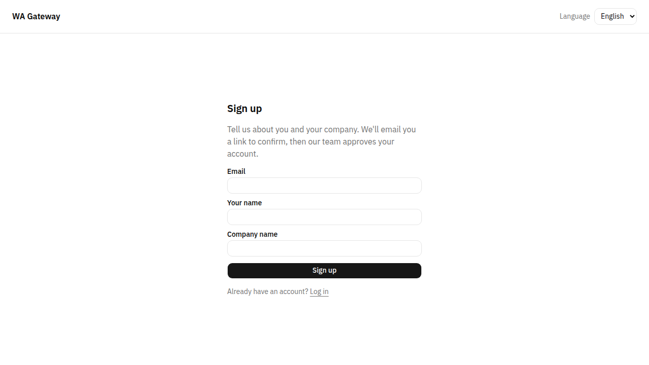 The Sign up page